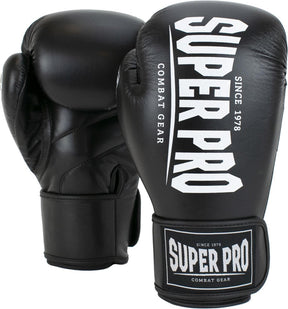 Super pro combat gear champ (kick)bokshandschoenen zwart wit 10oz
