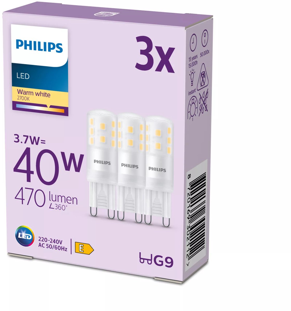 Philips led capsule - 40 w - g9 - warmwit licht - 3 stuks