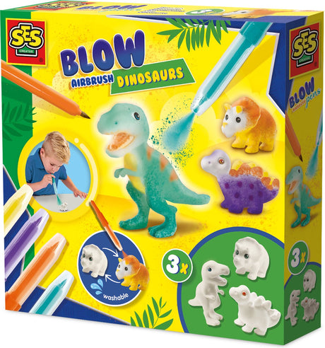 Ses creative blow airbrush pens - dinosaurussen - voor jongens vanaf 5 jaar - 3 figuren en 4 stiften - blaasstiften - schoencadeautjes sinterklaas