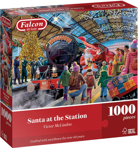 Falcon jumbo puzzel 1000 stukjes kerst stoomlocomotief winter.