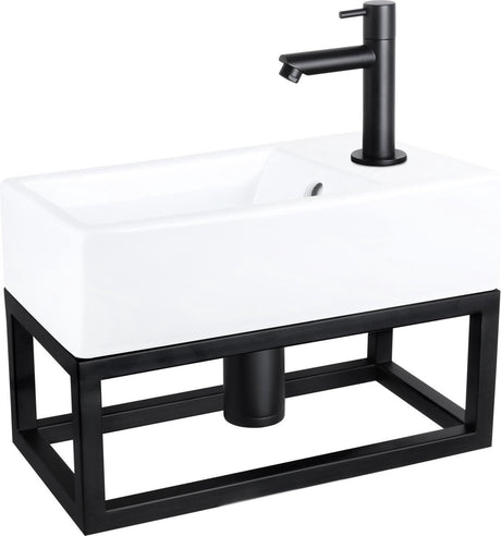 Differnz force fonteinset - 40x22x11.5cm - kraan recht - mat zwart - met handdoekrek - keramiek