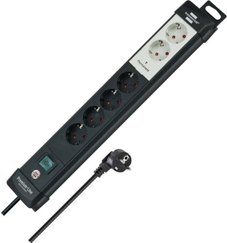 Brennenstuhl premium-line techniek stekkerdoos 6-voudig zwart 3m h05vv-f 3g1,5 2 permanent, 4 schakelbaar