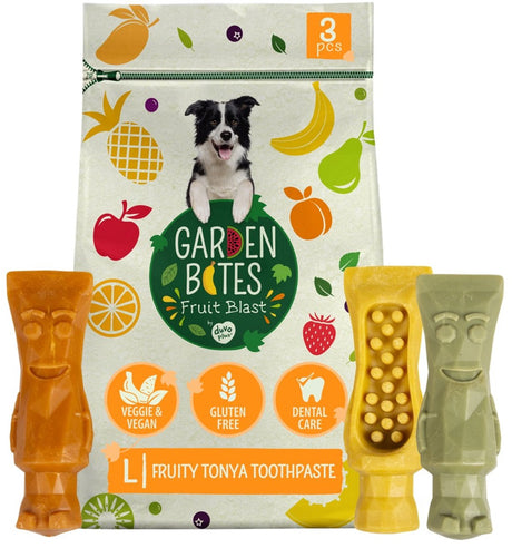 Garden bites duvoplus - fruity tonya toothpaste hondensnacks - hondensnoepjes - vegetarisch glutenvrij - large 3st