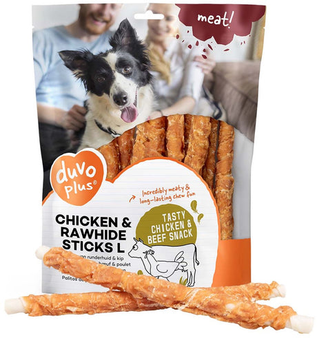 Duvo plus meat! kip runderhuid sticks - hondensnacks - kauwstick - graanvrij hoog vleesgehalte - l 25cm - 1 kg (10 stuks)