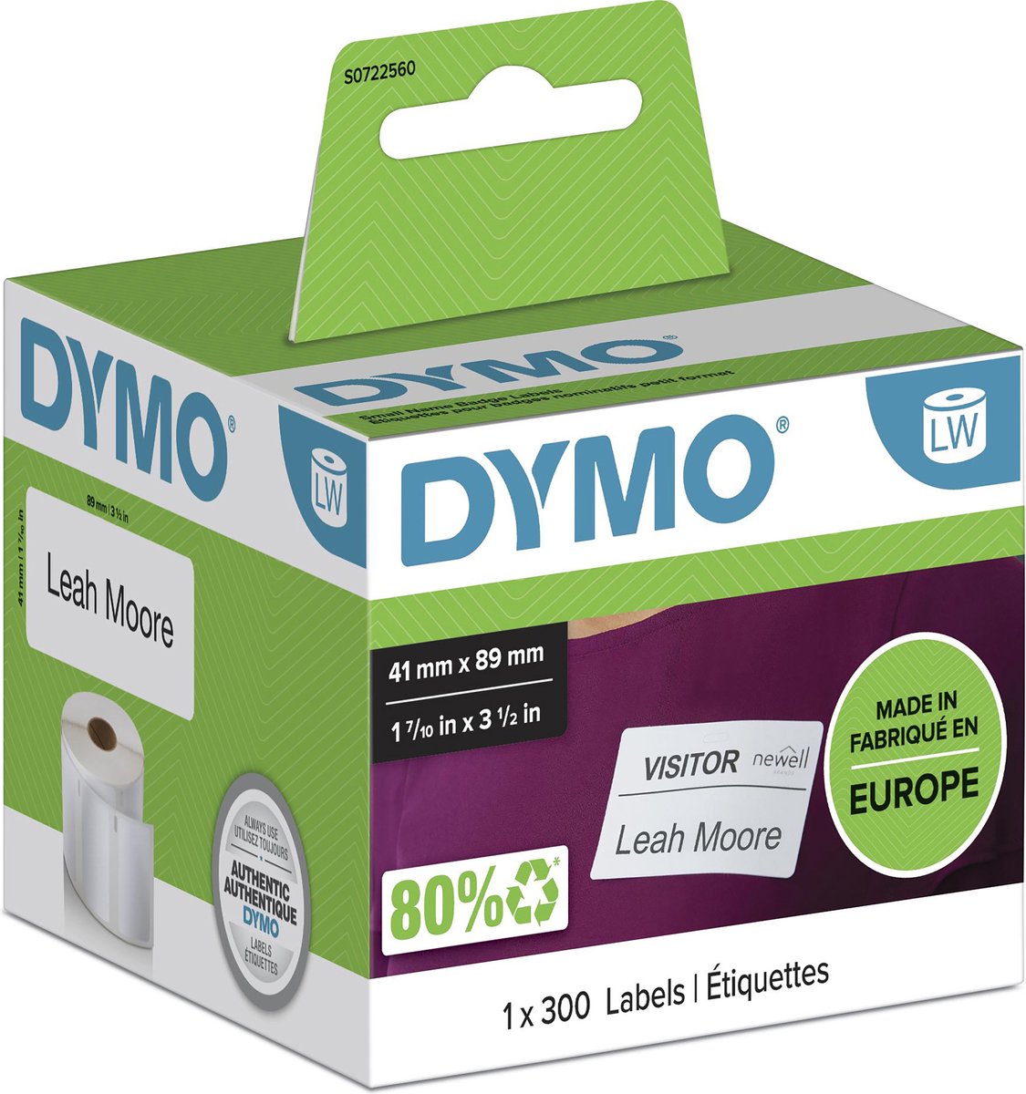 Dymo etiketten labelwriter ft 89 x 41 mm (300 stuks)