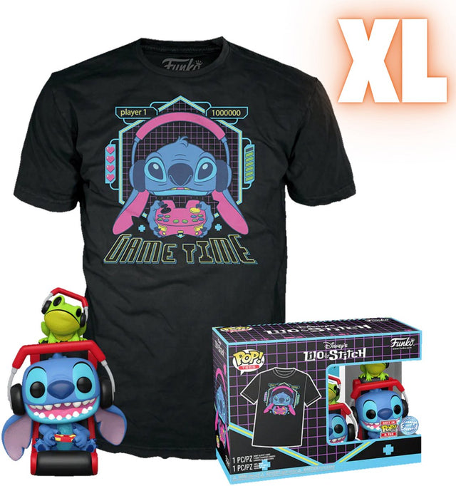 Funko lilo stitch gamer stitch with frog - pop! tee heren pop! - neutraal - xl