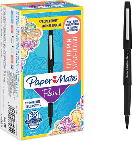 Paper mate flair-viltstiften | medium punt (0,7 mm) | zwarte inkt | 36 stuks
