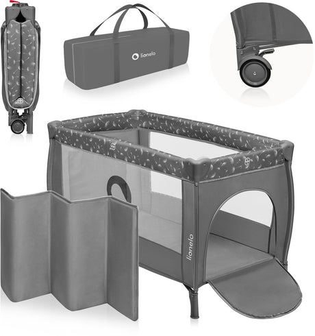 Lionelo stefi plus campingbedje 4 in 1 – baby bed inklapbare box reisbedje met bodemverhoger (rugvriendelijk ontwerp) – met comfort matras – 60x120 cm – 0-36 maanden tot 15 kg – zij-ingang – wielen – transporttas – babybed babybox ledikant