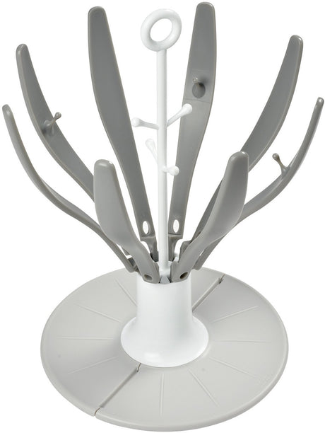 Béaba flower flessenrek baby - inklapbaar droogrek voor 8 zuigflessen en accessoires - bloemontwerp met druppelopvang voor een schoon werkblad - centrale stang met eenhandsbediening - compact voor onderweg - grijs