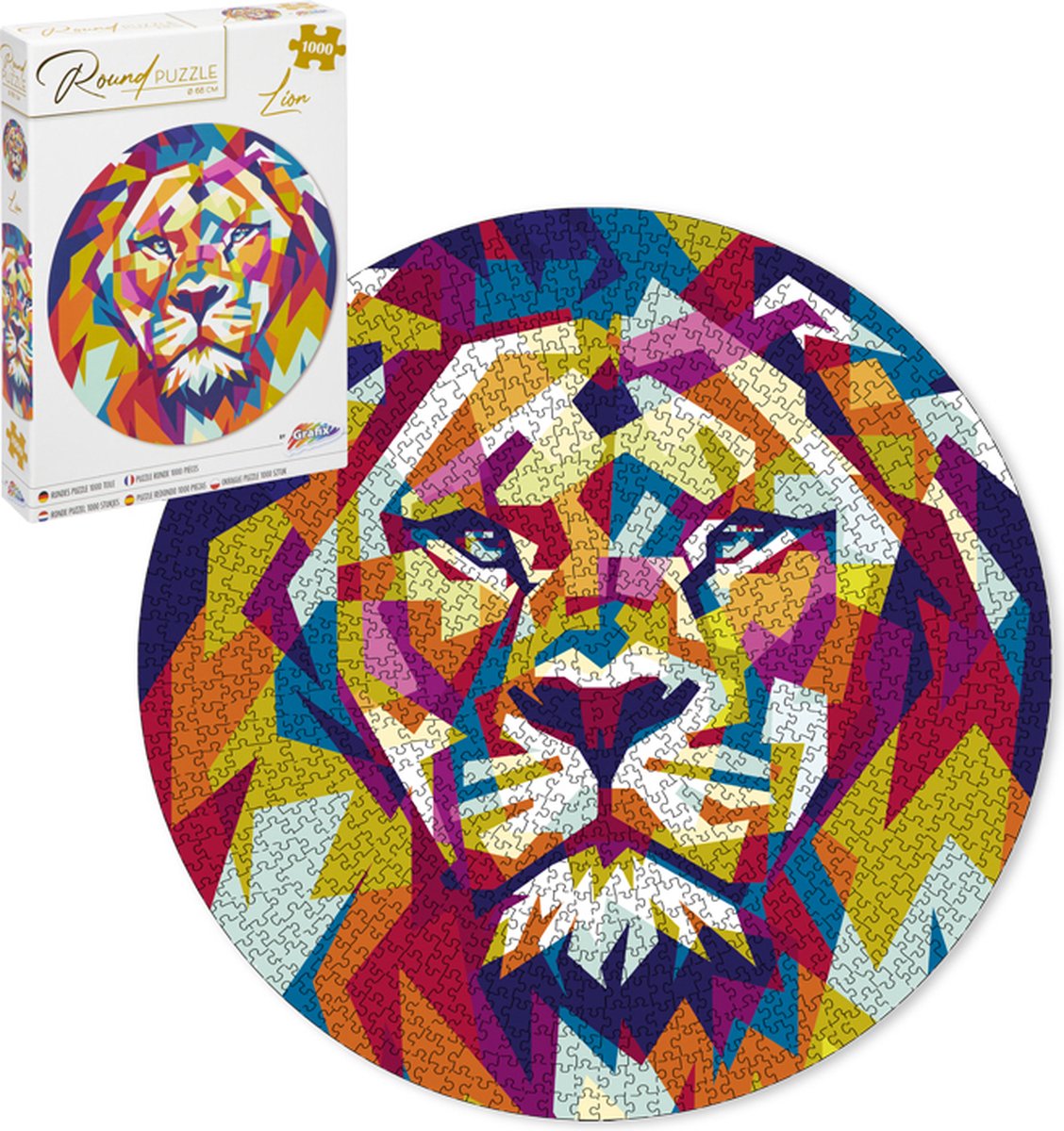Grafix ronde puzzel 1000 stukjes voor volwassenen | leeuw | legpuzzel | diameter 68 cm | geschikt voor kinderen vanaf 14 jaar