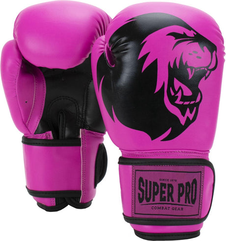 Super pro combat gear talent (kick)bokshandschoenen roze zwart 6oz