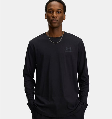 Under armour ua sportstyle left chest ls-blk heren sportshirt - zwart - pitch grijs