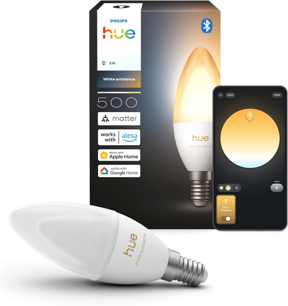 Philips hue led kaarslamp - e14 fitting - bevat 1 lamp - aanpasbaar wit licht - slimme verlichting