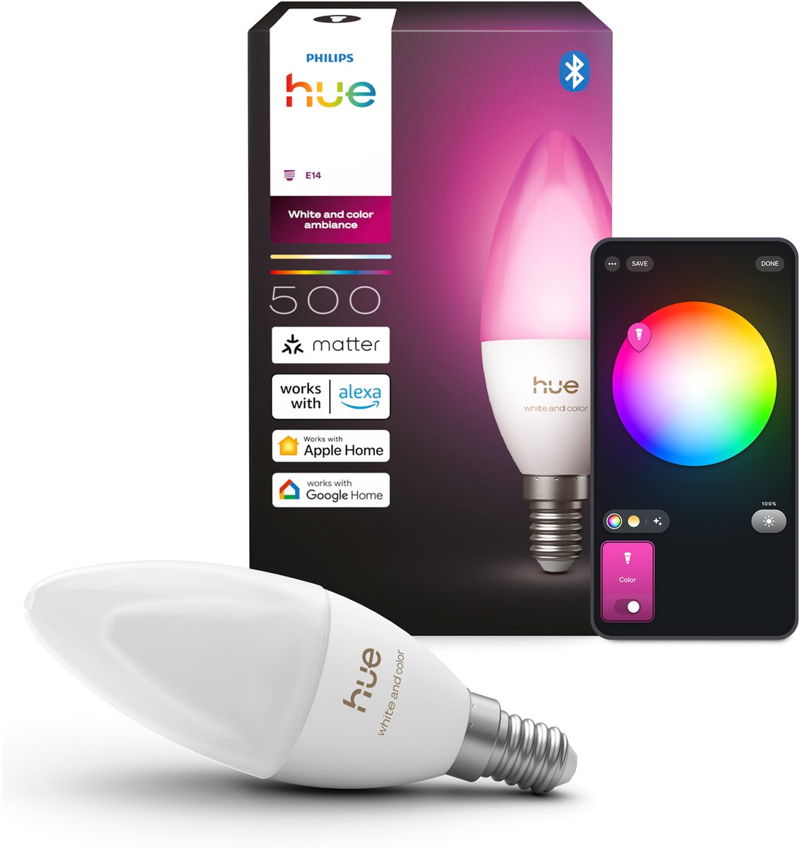 Philips hue led kaarslamp - e14 fitting - bevat 1 lamp - aanpasbaar wit en gekleurd licht - slimme verlichting