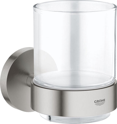 Grohe essentials houder met glas - supersteel (rvs-look)