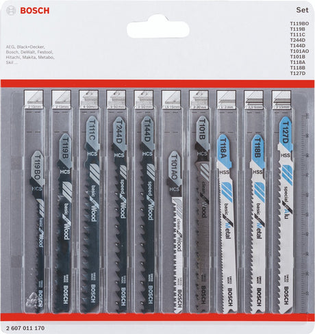 Bosch - set decoupeerzaagbladen - 10 stuks - voor hout en metaal - t-schacht