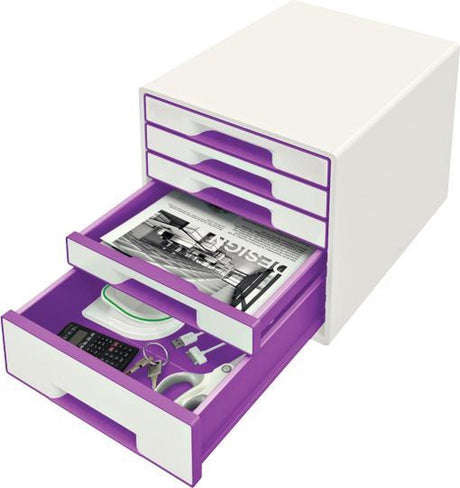 Leitz wow cube ladenblok met 5 laden - opberger met vakken - wit paars