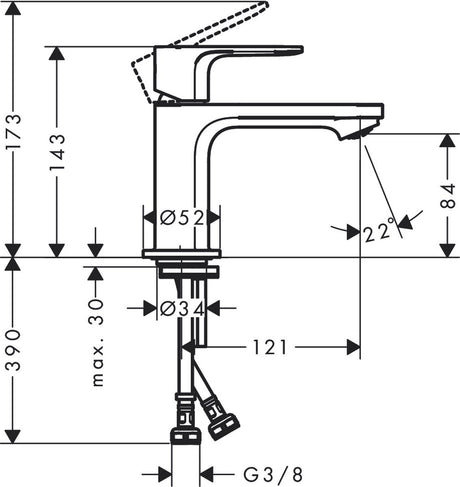Hansgrohe rebris e - wastafelmengkraan - ééngreeps bediening - coolstart energiebesparend - zonder waste - 80mm maat - chroom