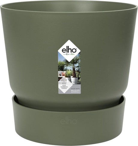 Elho greenville rond 14 - bloempot voor buiten met waterreservoir - 100% gerecycled plastic - ø 14 x h 13.4 cm - blad groen