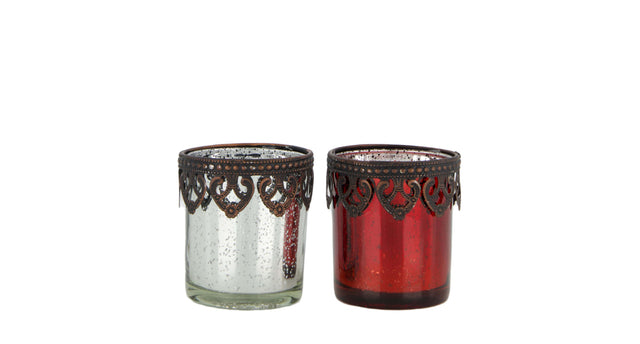 Tealight holder glass 7x7x8cm silver mixed