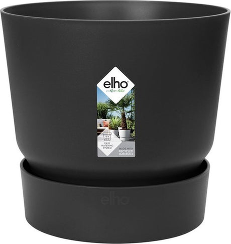 Elho greenville rond 40 - grote bloempot voor buiten met waterreservoir - 100% gerecycled plastic - ø 39 x h 36.8 cm - living black