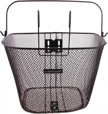 Dunlop fietsmand stuur 22l - fiets mand met handvat en haken - fietsmandje 34 x 24,5 x 26 cm - geschikt voor elektrische fiets, omafiets en stadsfiets - metaal - zwart