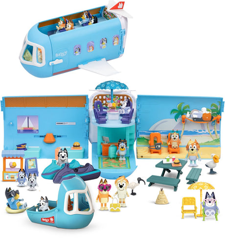 Moose bluey - bluey ultieme familie vakantie speelset - 3-in-1 transformerend vliegtuig - incl. 12 speelfiguren