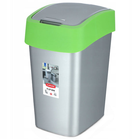 Curver flip bin - prullenbak - 9l - zilvergroen - duurzaam design