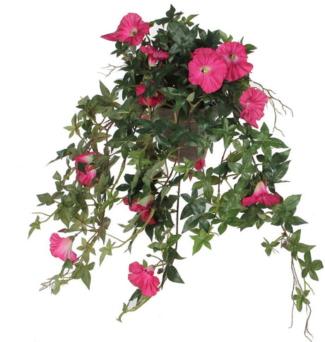 Mica decorations petunia kunst hangplant in bloempot stan - l25 x b45 x h50 cm - donkerroze