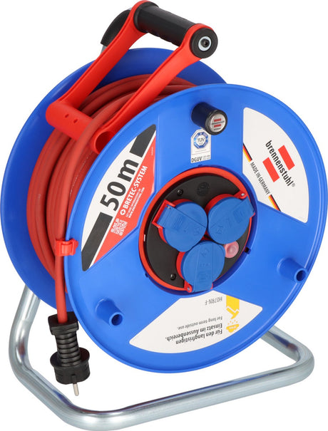 Brennenstuhl garant bretec ip44 kabelhaspel, voor bedrijfsmatig gebruik, 50 m kabel in rood, speciaal kunststof, gebruik voor bouwplaatsen en continu gebruik buiten, made in germany