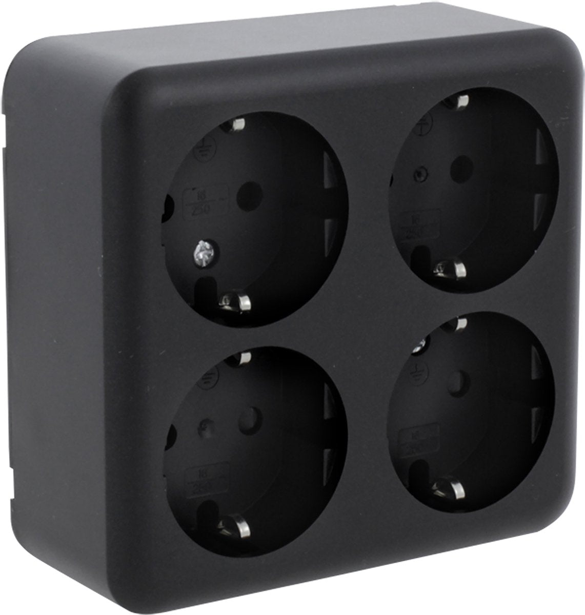 Q-link - wandcontactdoos - opbouw - 4-voudig stopcontact - randaarde - kinderbeveiliging - mat zwart