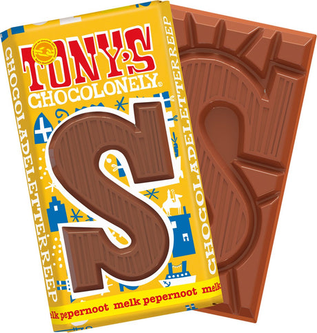 Tony's chocolonely - chocoladeletter - melk pepernoot - sinterklaas - schoencadeautjes - sint cadeau - 180 gram - fairtrade belgische chocola