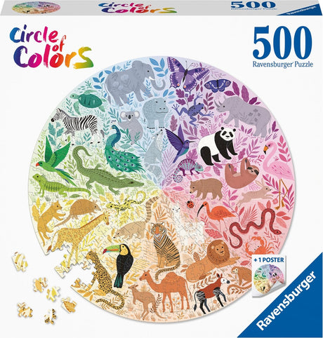 Ravensburger round puzzle circle of colors animals - legpuzzel - 500 stukjes