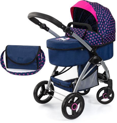 Bayer design poppenwagen city max met tas, in hoogte verstelbaar, zwenkwielen voor, omvormbaar tot buggy, geïntegreerde mand