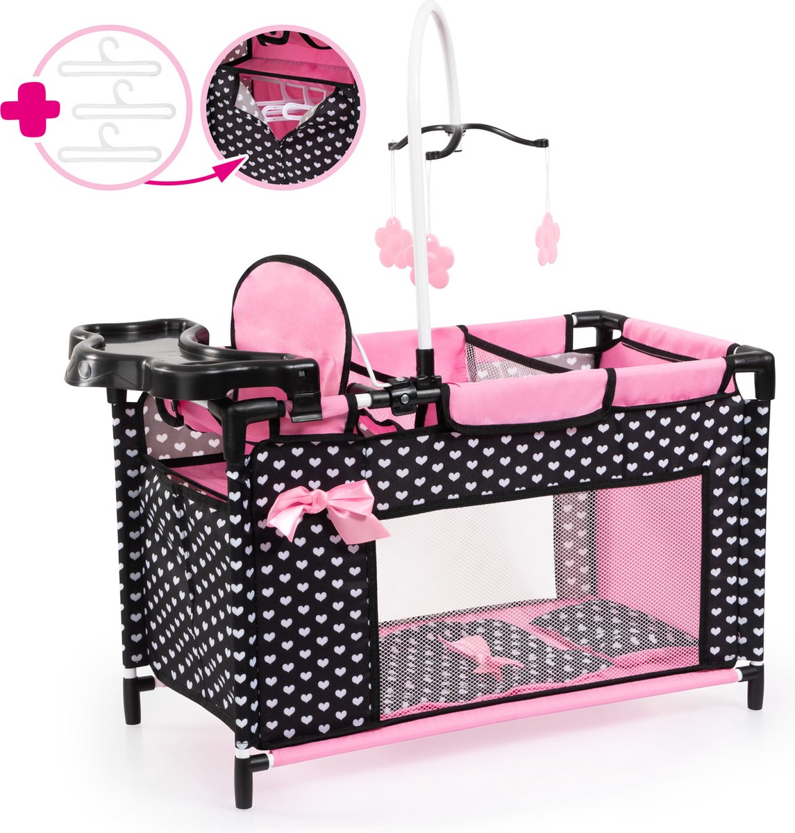 Bayer design - multibed voor poppen tot 46cm in zwart, wit roze