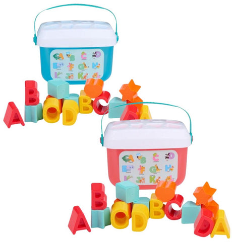 Let's play shape sorter letter box - educatief sorteerspel met letters en vormen - 16-delig - inclusief handige opbergemmer met deksel - gemaakt van kunststof - meerkleurig speelgoed