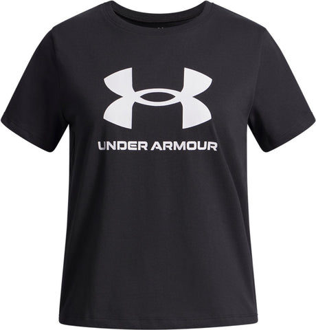 Under armour ua big logo ss unisex sportshirt - zwart - wit 128