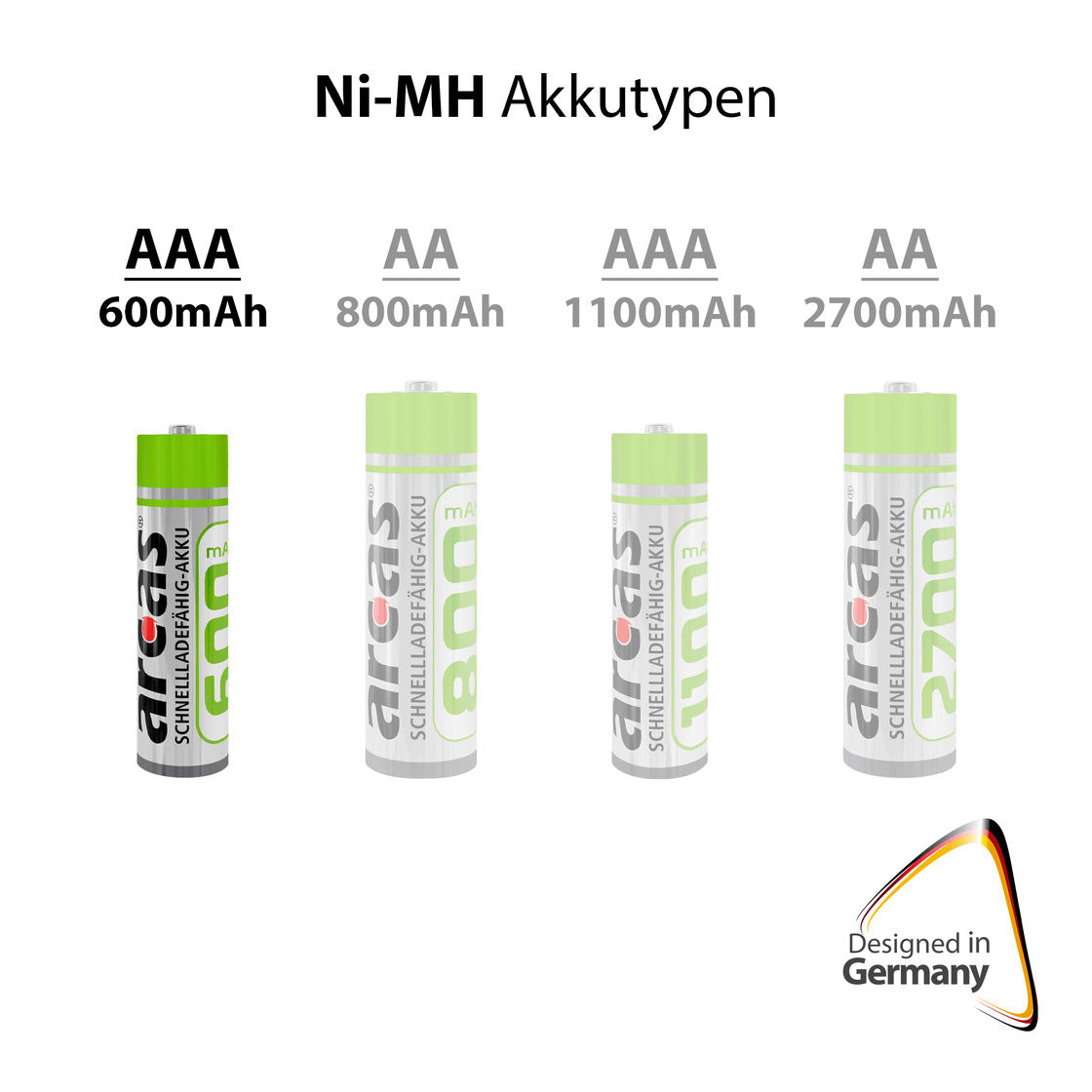 Batters Sales Europe Batteries rechargeables Arcas Arcas Rechargeable Nimh AAA HR03 600mAh, 2e.