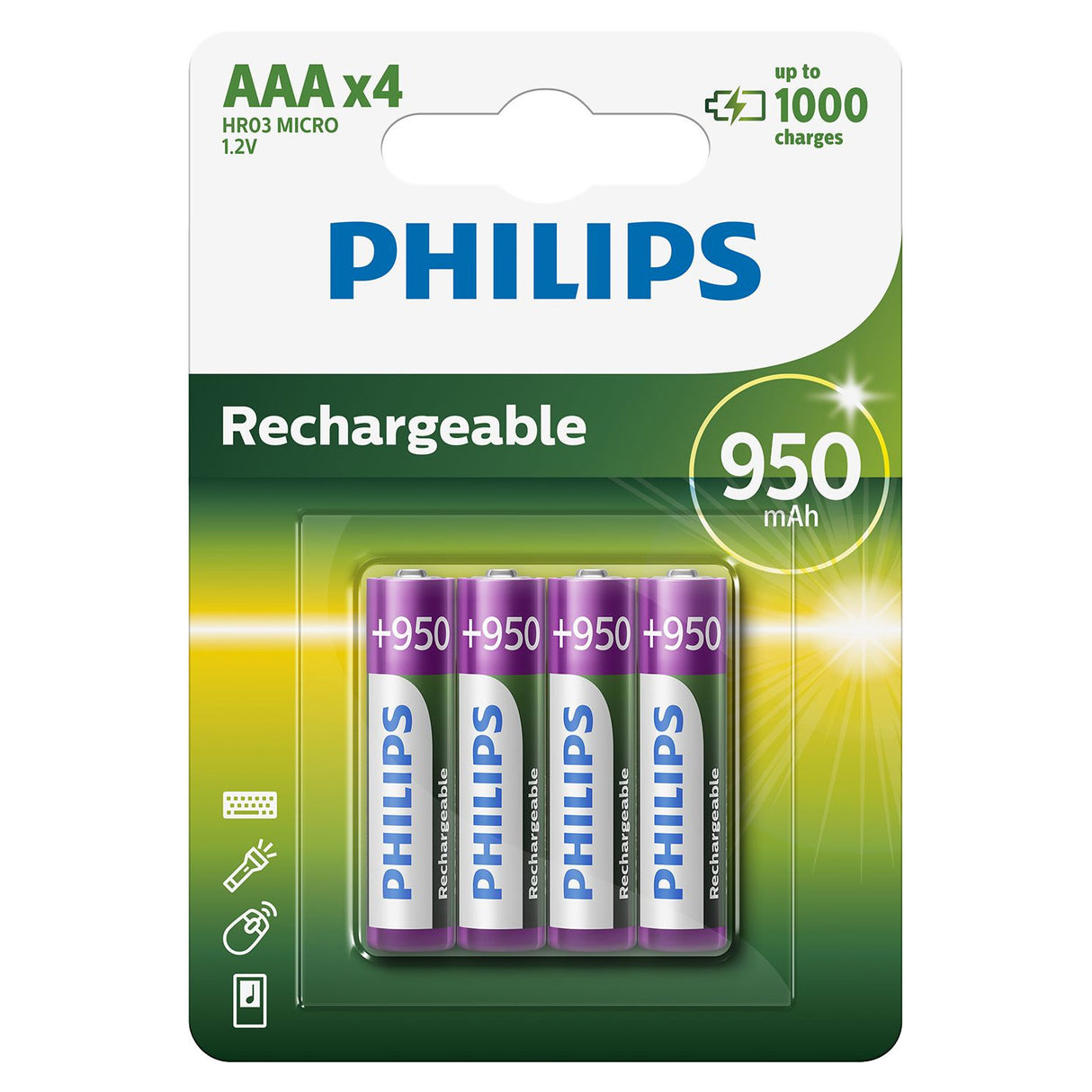 Batterisalg Europa Genopladelige batterier Genopladelig NIMH AAA HR03 950MAH, 4 ..