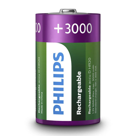 Battery sales europe oplaadbare batterijen philips rechargeable nimh d hr20 3000mah, 2st.