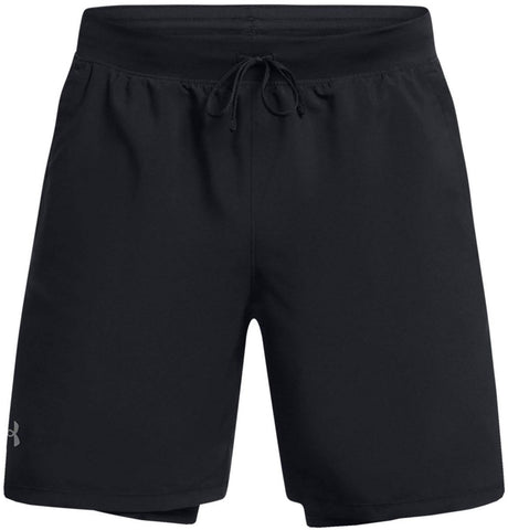 Under armour ua launch 7'' 2-in-1 shorts-blk heren sportbroek - zwart - reflecterend