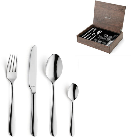 Amefa oxford 24-delige bestekset – 6 personen – zilver – in luxe houten cassette--hoogwaardig 18 10 chroomnikkelstaal
