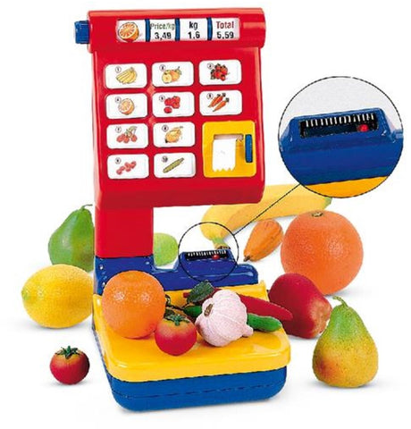 Klein toys fruit- en groenteweegschaal - incl. rol bonpapier, weegplateau en geluidseffecten - multicolor