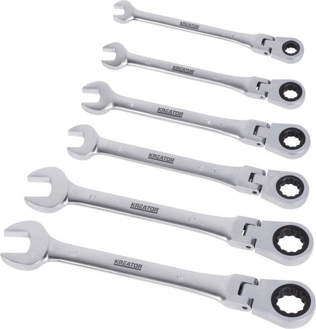 Kreator krt500014 flexibele ringratelsleutelset - 6 delig - in kunststof houder