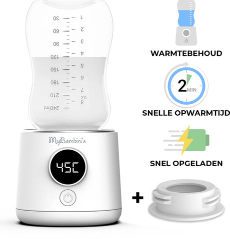 Mybambini's flessenwarmer max™ - draagbare baby flessenwarmer voor onderweg - wit - geschikt voor smalle hals flessen van dr. brown's, difrax, medela nanobebe
