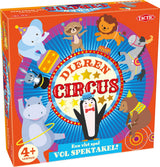 Tactic dierencircus – bordspel – familiespel – extra groot speelbord van 60 cm doorsnede – 5 houten dieren – 4 grote verzameltenten van 24x24 cm - vanaf 4 jaar
