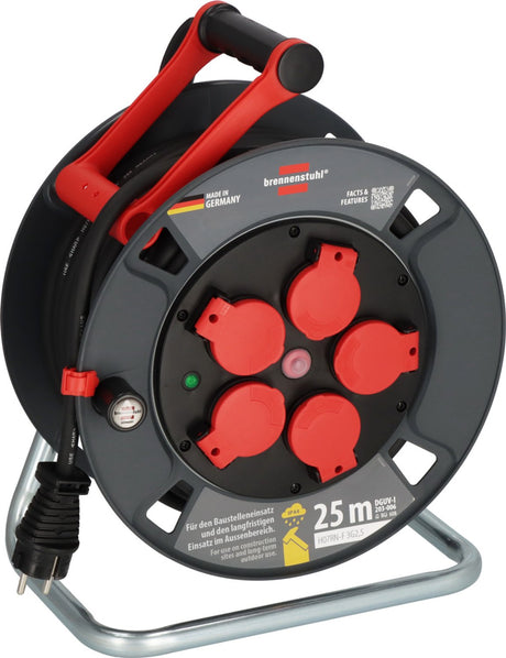 Brennenstuhl professional kabelhaspel 300 ku 2200 (25m kabel in zwart, gemaakt van speciale kunststof, voor gebruik op bouwplaatsen en permanent buitengebruik, made in germany)