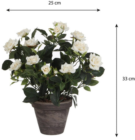 Mica decorations rozenstruik kunstplant in bloempot stan - h33 x ø25 cm - wit