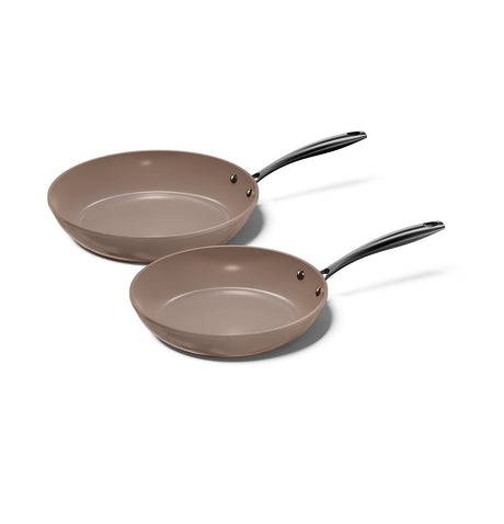 Cook and pan cook pan 2-delige koekenpan pannenset taupe of mind ø 24 28 cm - pfas vrij - alle warmtebronnen - koekenpannenset met 7 jaar garantie - krasbestendige anti aanbaklaag - vaatwasserbestendig - gas, inductie, elektrisch, oven - koekenpan set