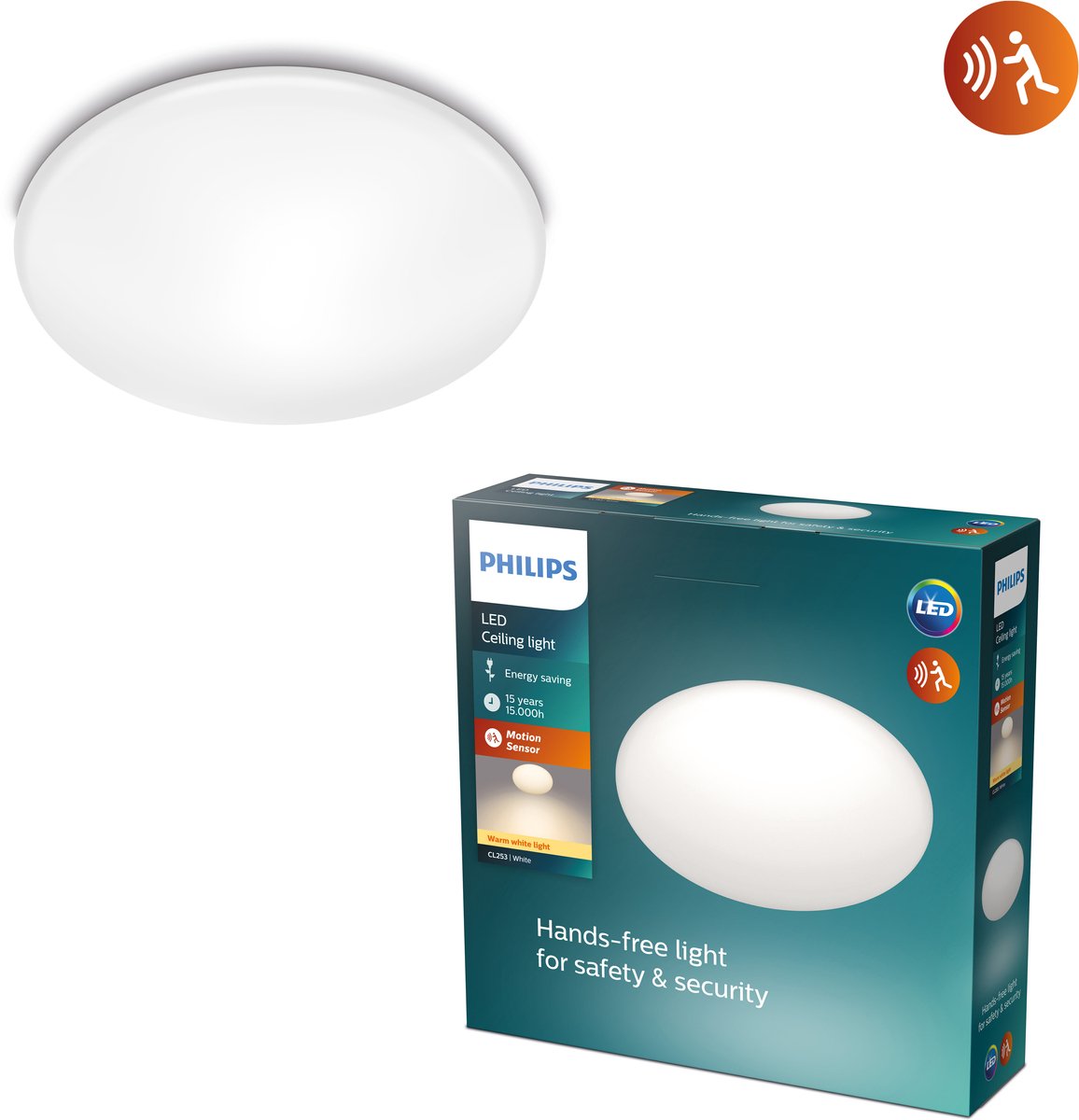 Philips led philips shan plafonnière - met sensor - warmwit licht - 12 w